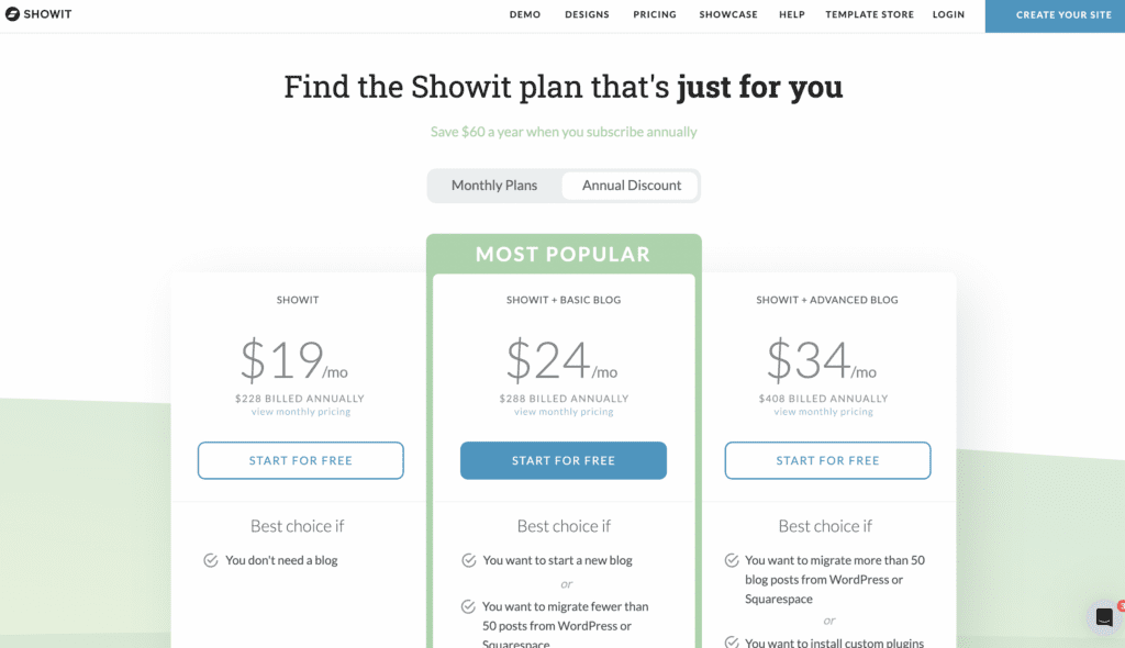 Showit plans for your blog.