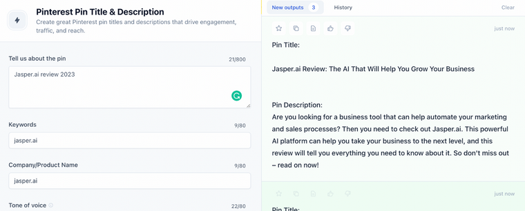 Jasper.ai the tool that will help you grow your business. Pinterest Pin and title description. 