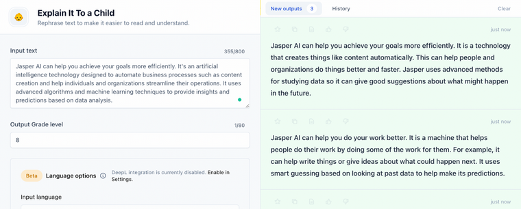 use this jasper ai template to rephrase and simplify text