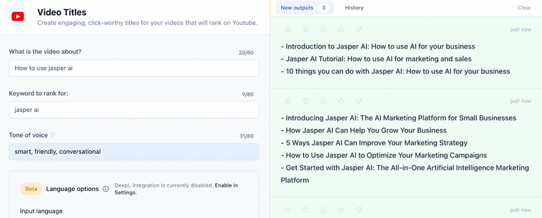 create video titles that rank with jasper.ai templates. 