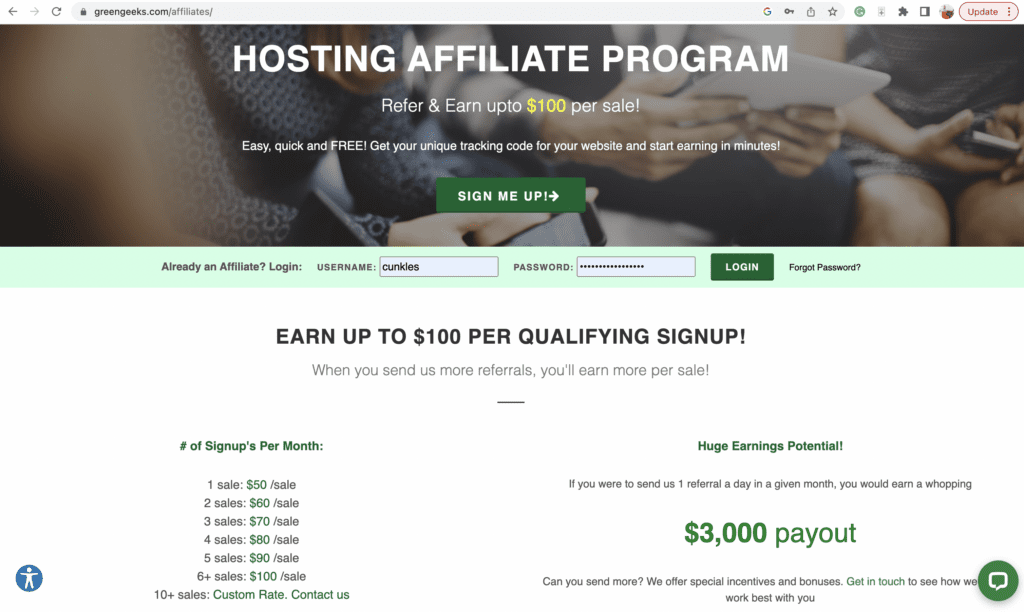Green Geeks affiliate program offers you more money per sale the more people you refer. 