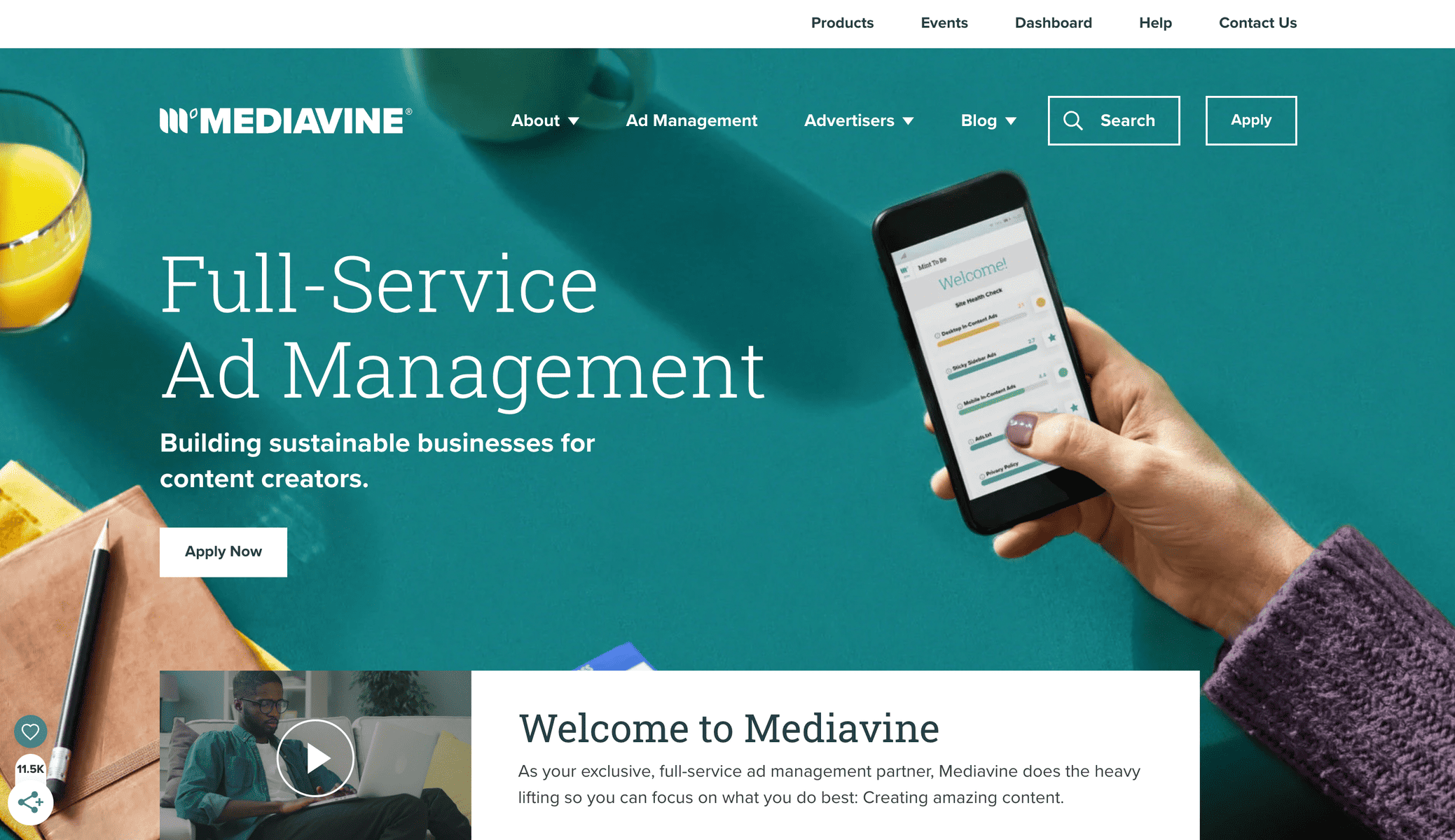 Mediavine a full service ad management for content creators and bloggers.